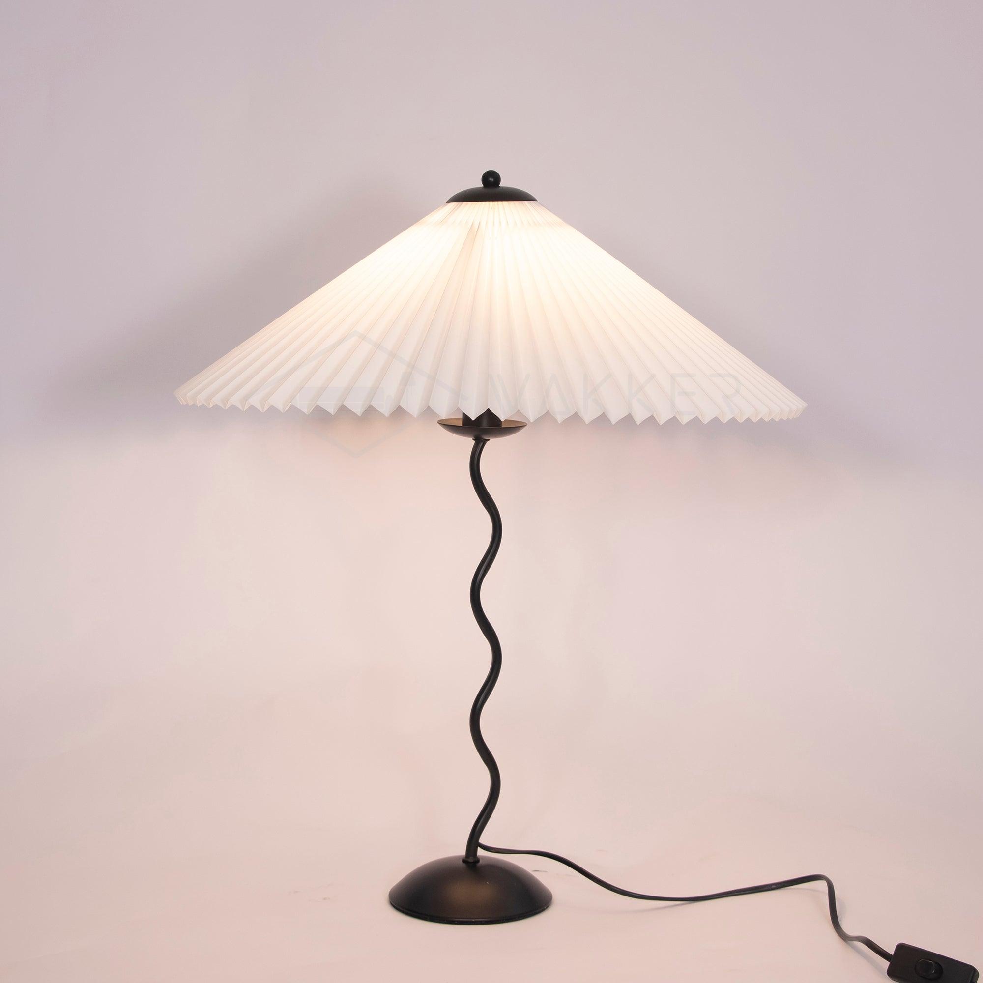 Squiggle Table Lamp, Wavy Stem, Pleated Fabric Shade, E14 Plug-In