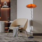 Squiggle Floor Lamp, Wavy Black Metal Base, Fabric Shade, E14 Plug-In