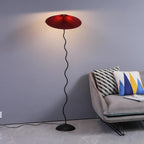 Squiggle Floor Lamp, Wavy Black Metal Base, Fabric Shade, E14 Plug-In