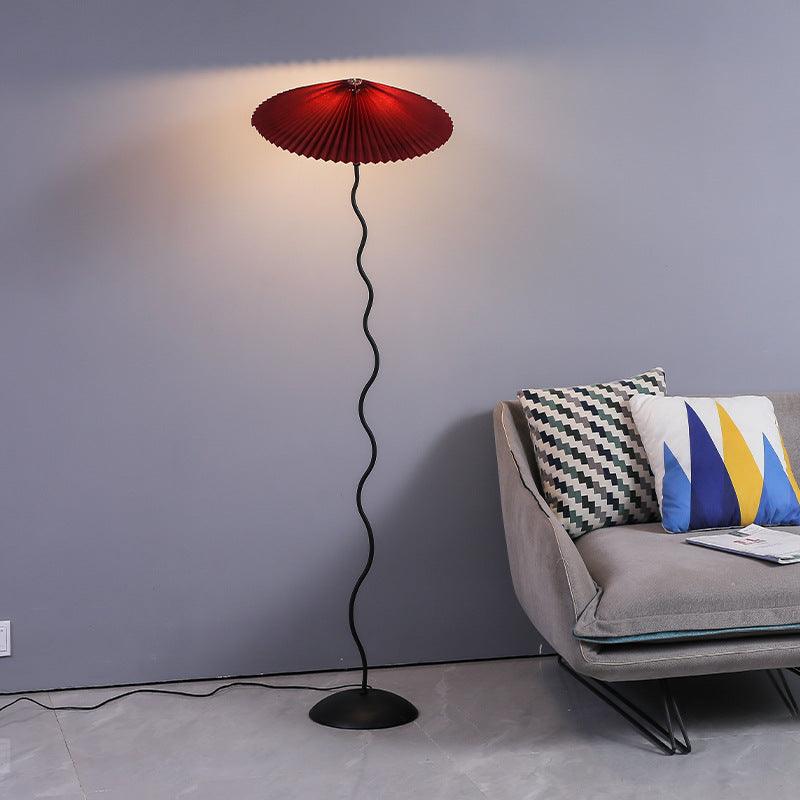 Squiggle Floor Lamp, Wavy Black Metal Base, Fabric Shade, E14 Plug-In