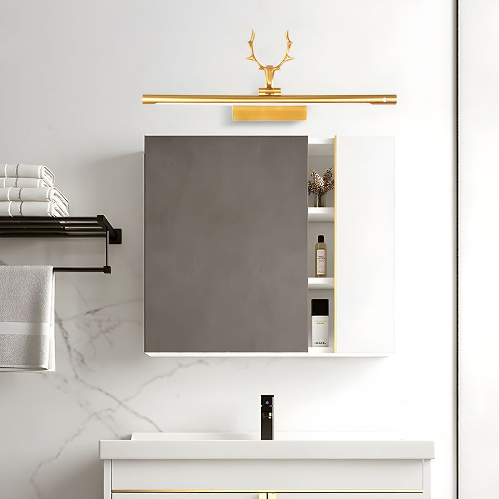 Stag horn picture light with white acrylic shade and warm LED glow