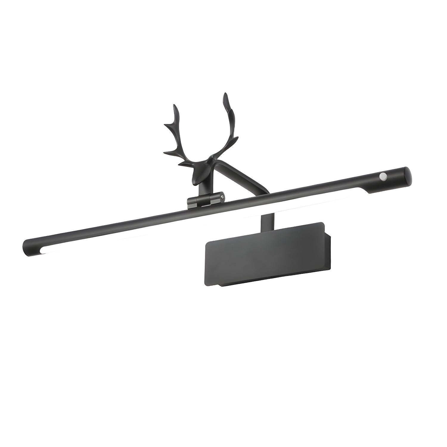 Picture light sconce with stag horn detail and white acrylic shade