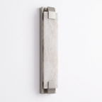 Studio shot of this Clérachic panel sconce in satin nickel finish, its alabaster panel glowing softly from within.