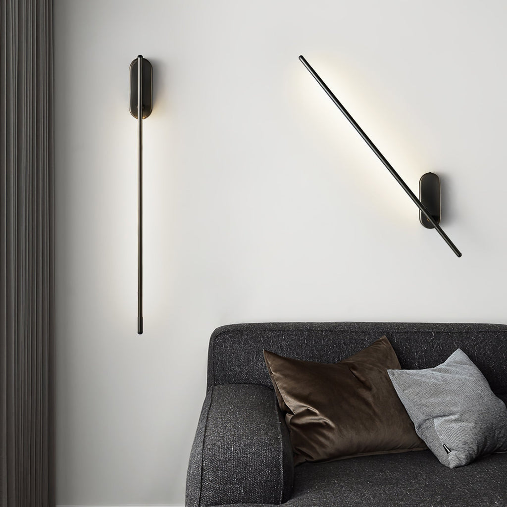 Wall Sconce, Stick-Shaped Linear Metal, Brass or Black, Dimmable LED