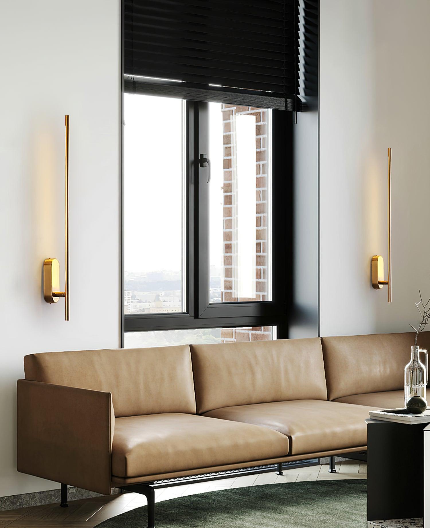 Wall Sconce, Stick-Shaped Linear Metal, Brass or Black, Dimmable LED