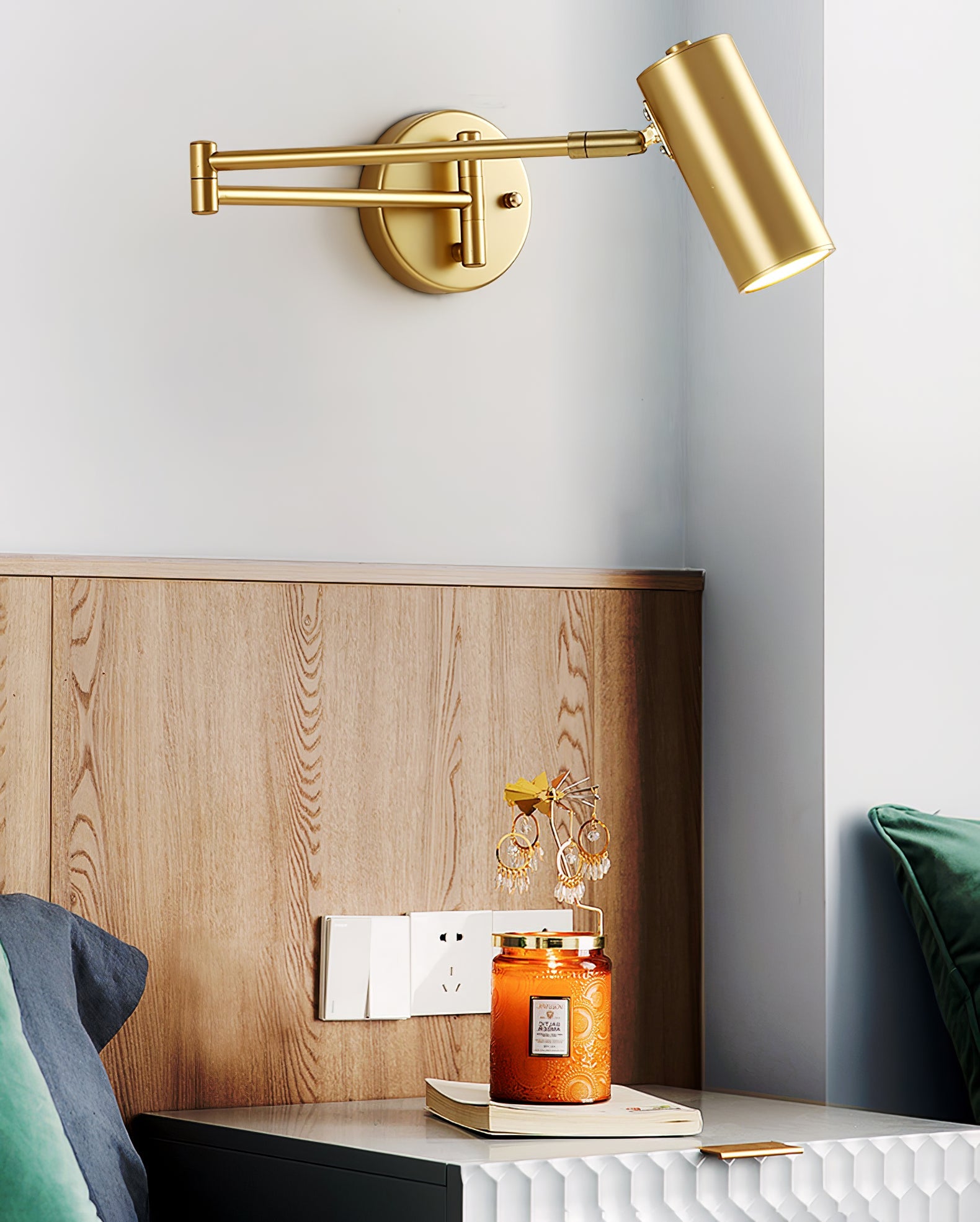 Swing Arm Wall Sconce, Adjustable Iron Arm, Integrated LED, Gold