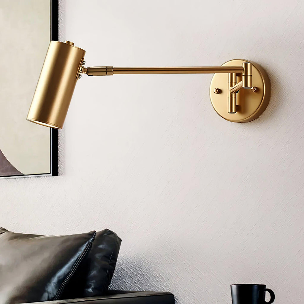Swing arm wall sconce styled in a warm modern interior