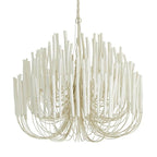 Detail of warm bulbs glowing between layered wooden rods