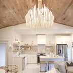 Swinton chandelier glowing over a relaxed living space