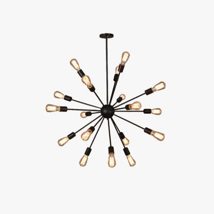 18-Light Sputnik Chandelier In Matte Black Metal, Industrial Style