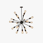 18-Light Sputnik Chandelier In Matte Black Metal, Industrial Style
