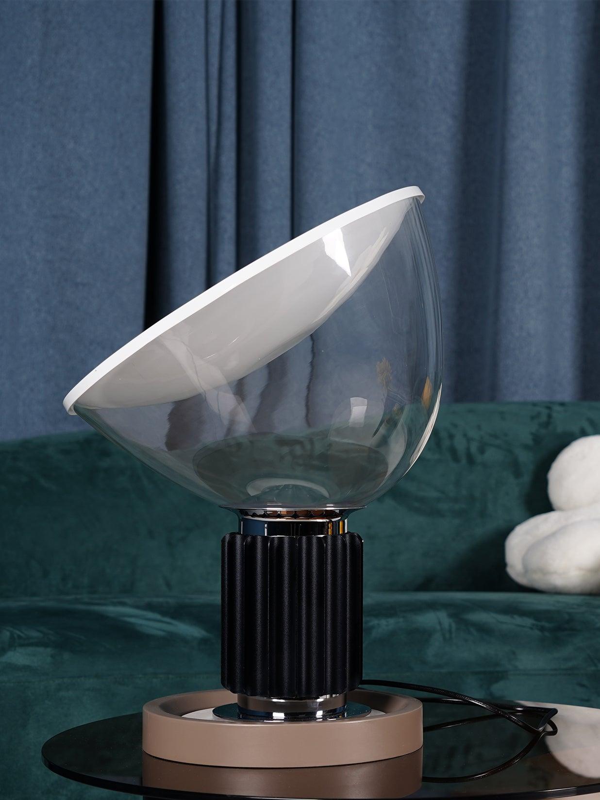 Table lamp detail of polished white aluminum reflector bowl