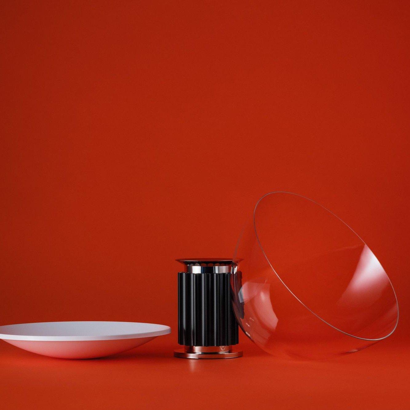 Sculptural aluminum table lamp styled in modern interior