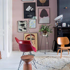 White reflector table lamp glowing in styled home setting