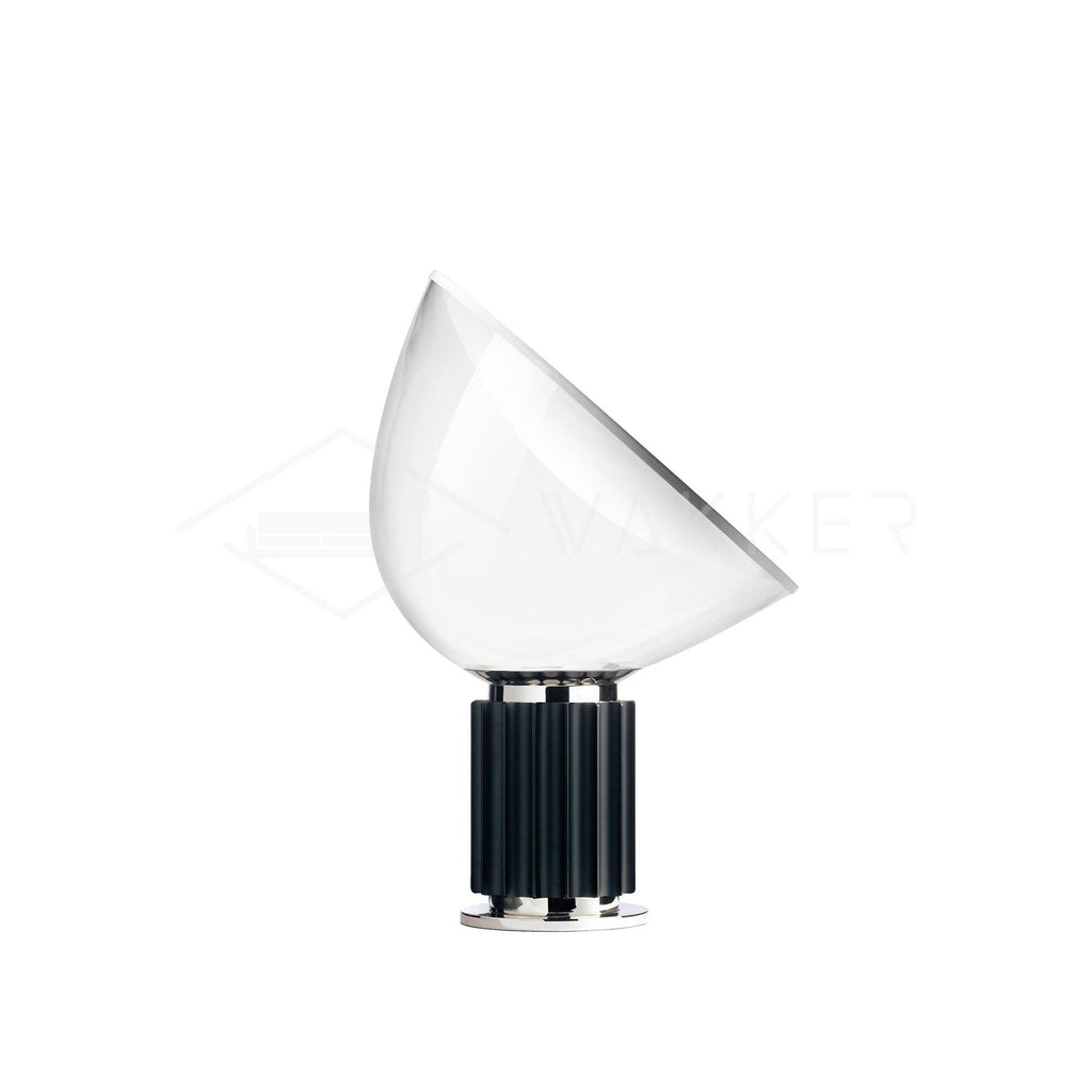 White aluminum reflector table lamp with clear glass diffuser