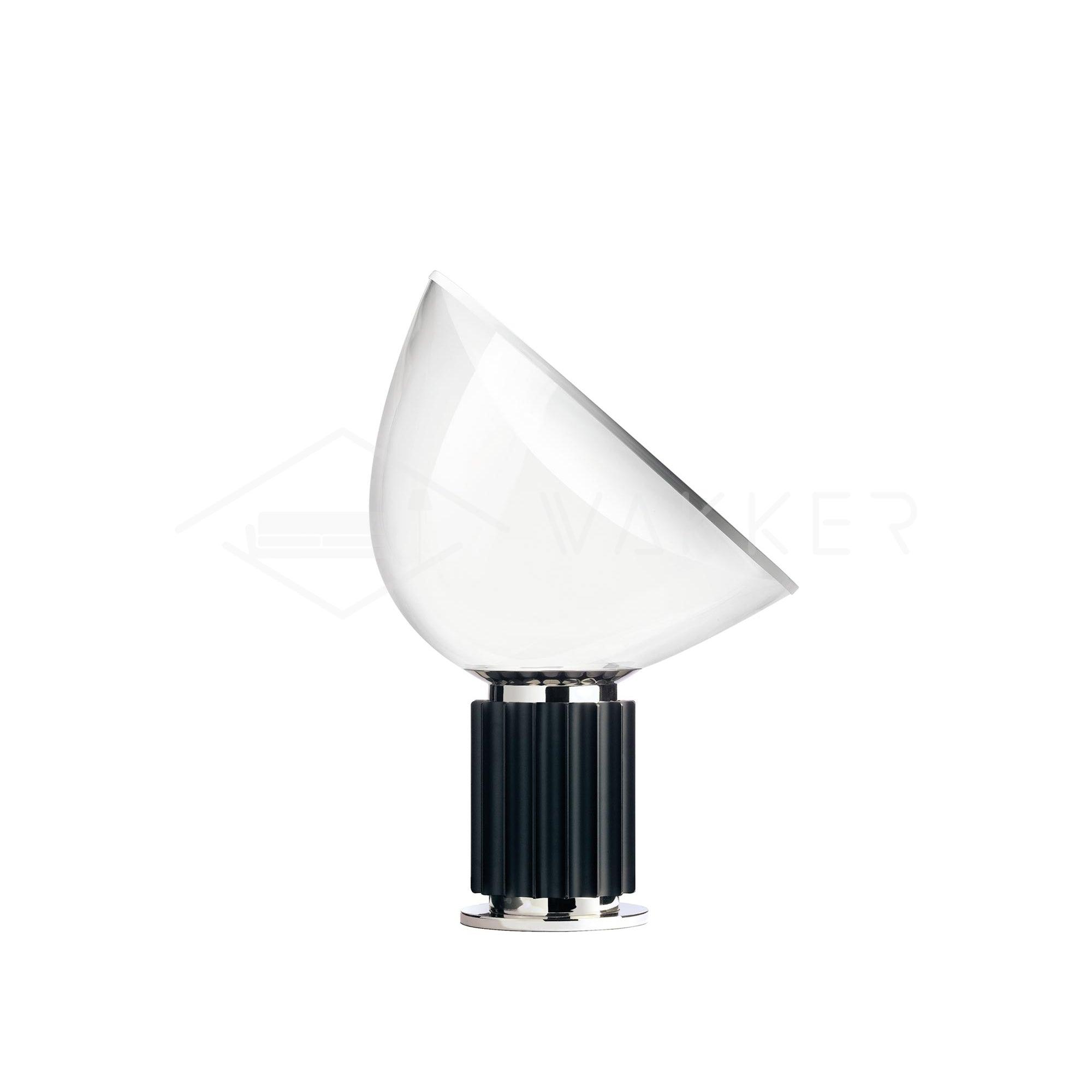 White aluminum reflector table lamp with clear glass diffuser