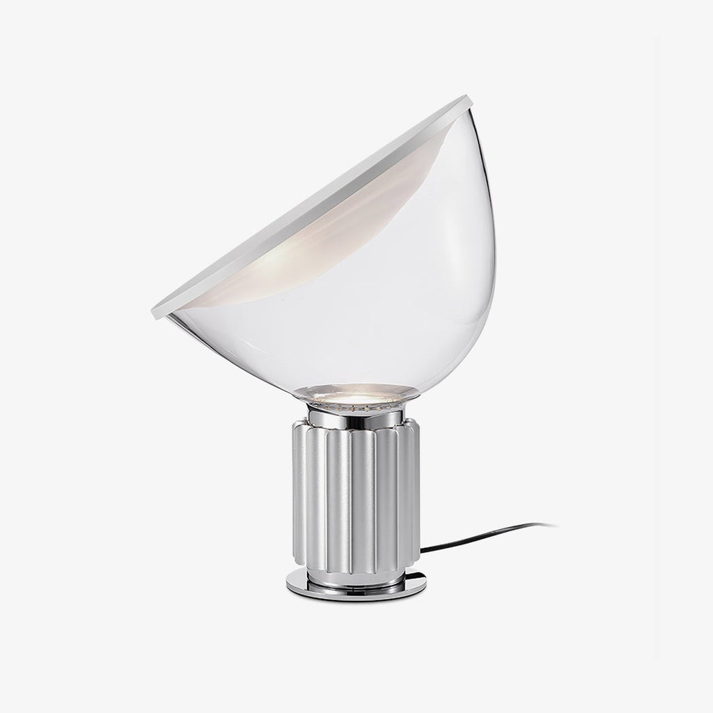 Aluminum table lamp with clear glass diffuser size reference