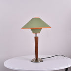 Talonwood bordlampe, stofskærm og valnødtræsbase, varmt lys