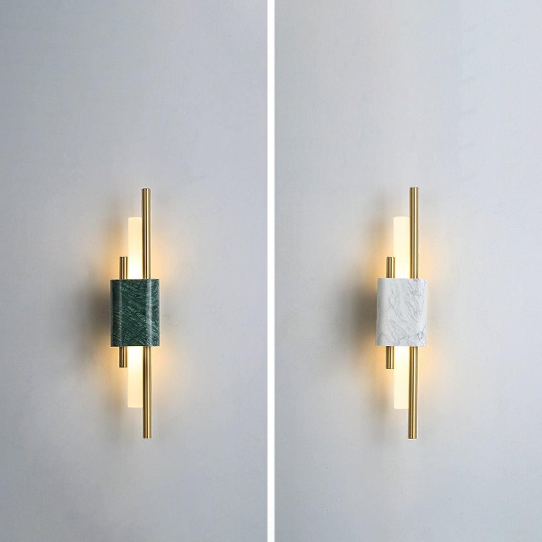 Tanto Wall Lamp, Green or White Marble and Gold, Warm LED Sconce
