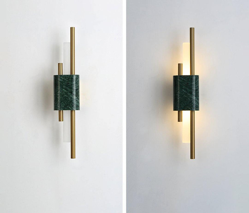 Tanto Wall Lamp, Green or White Marble and Gold, Warm LED Sconce