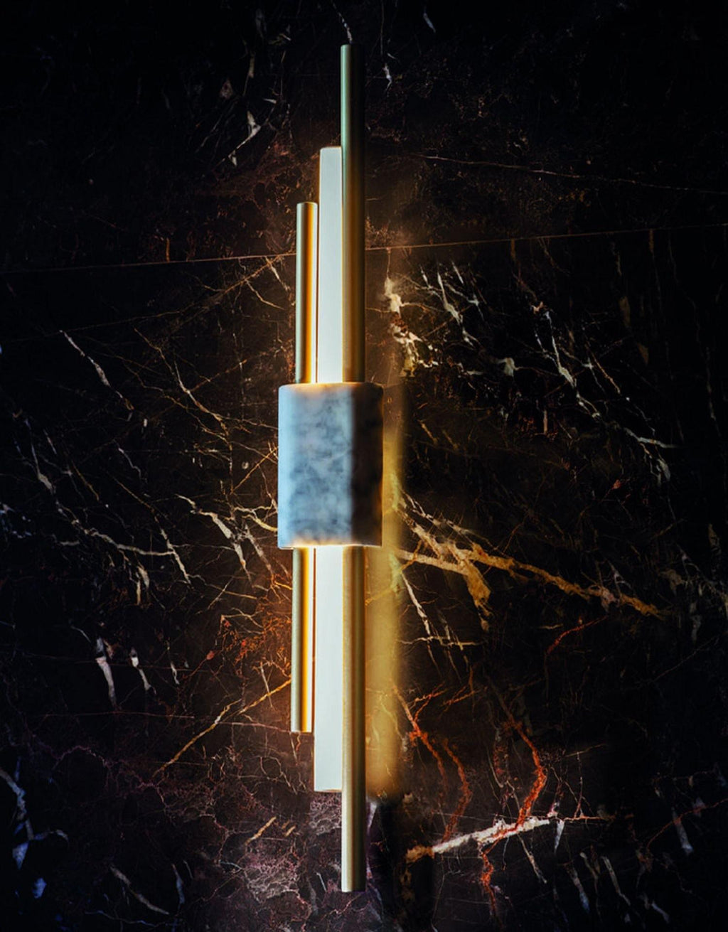 Tanto Wall Lamp, Green or White Marble and Gold, Warm LED Sconce