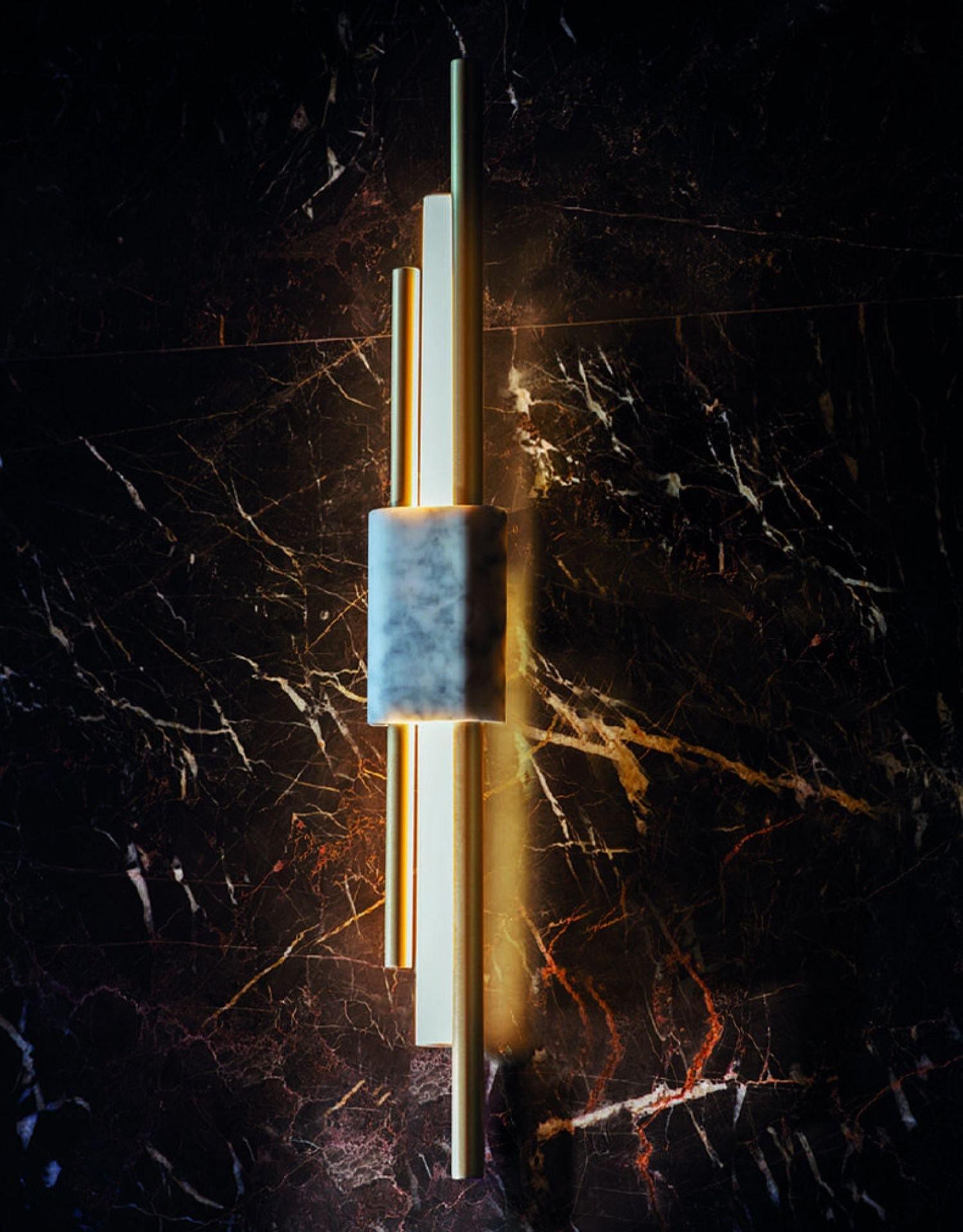 Tanto Wall Lamp, Green or White Marble and Gold, Warm LED Sconce
