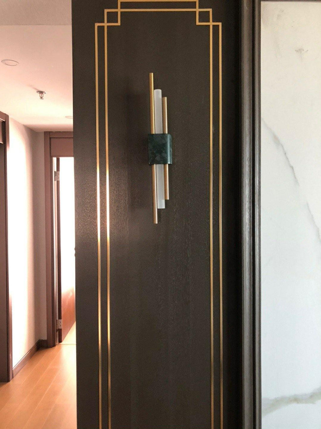 Tanto Wall Lamp, Green or White Marble and Gold, Warm LED Sconce