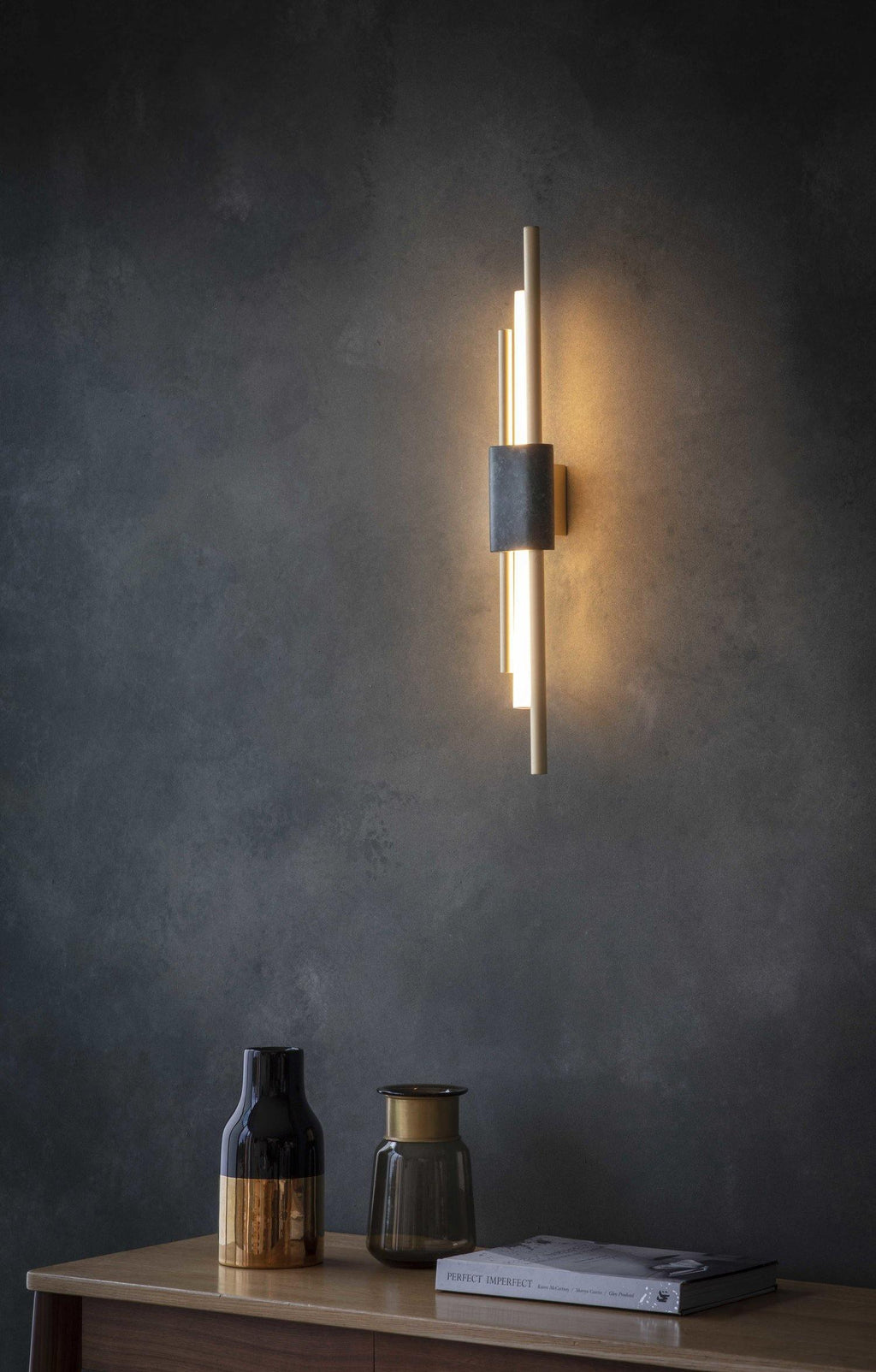 Marble and gold cylinder wall lamp with soft warm light