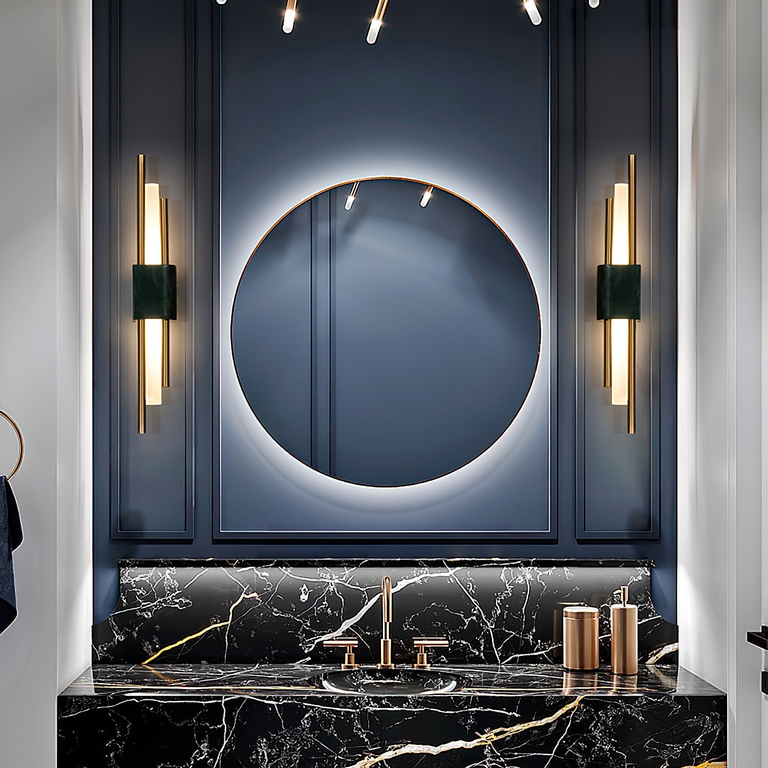 Tanto Wall Lamp, Green or White Marble and Gold, Warm LED Sconce