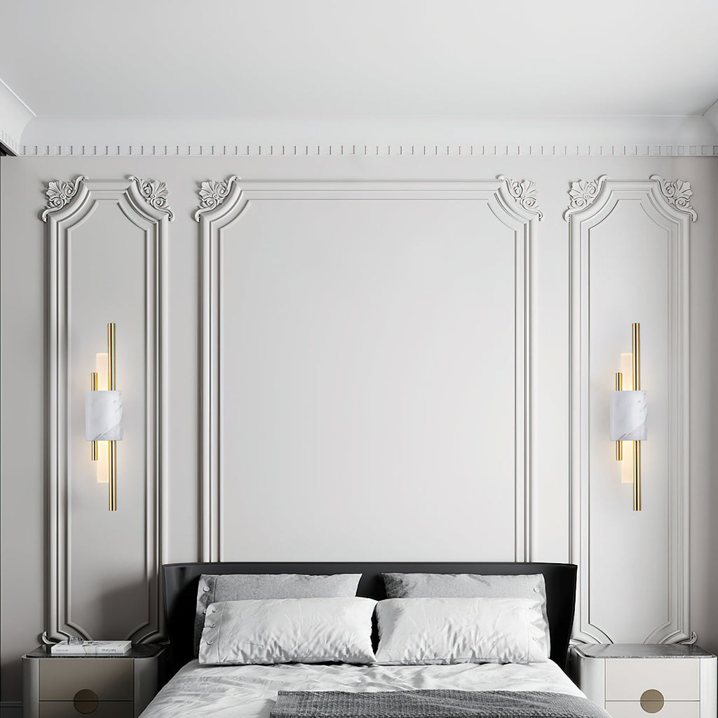 Tanto Wall Lamp, Green or White Marble and Gold, Warm LED Sconce