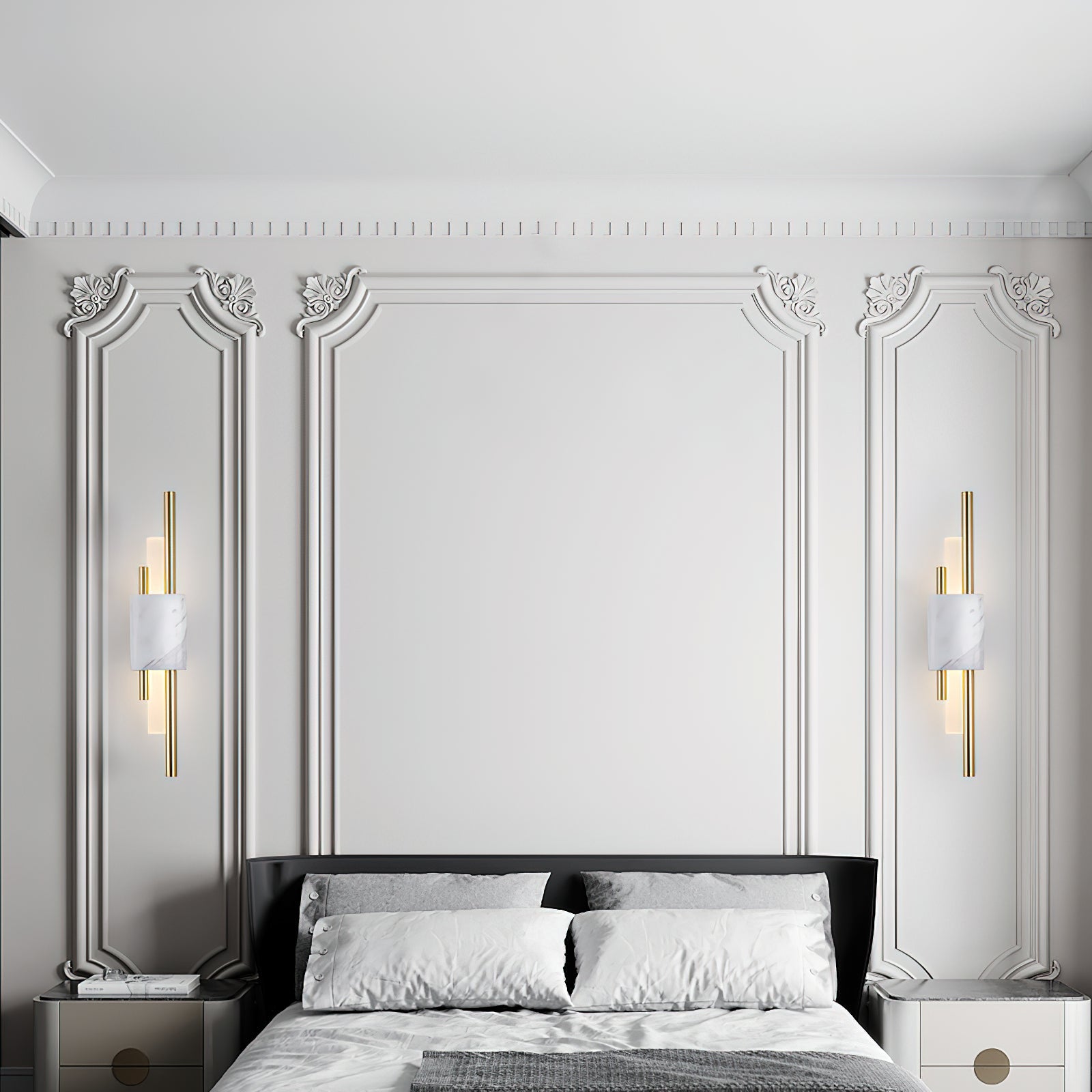 Tanto Wall Lamp, Green or White Marble and Gold, Warm LED Sconce