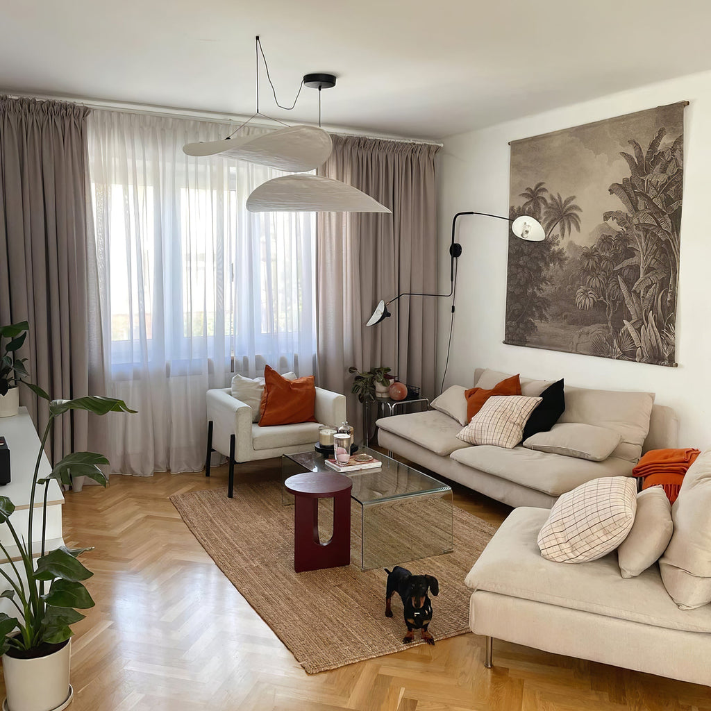 Pendellampe, Tense, Mulberrysilke-diffuser, sort ramme, LED, dæmpbar