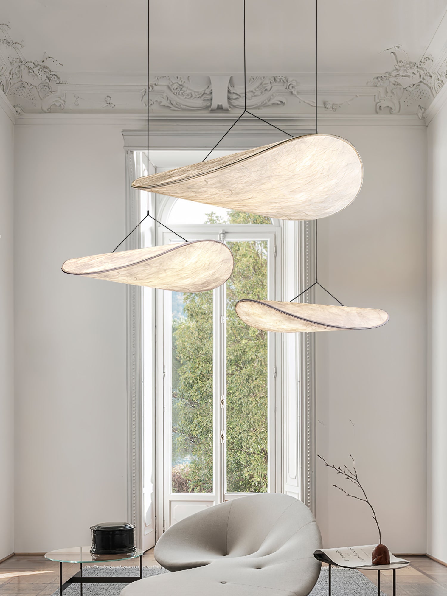Pendellampe, Tense, Mulberrysilke-diffuser, sort ramme, LED, dæmpbar