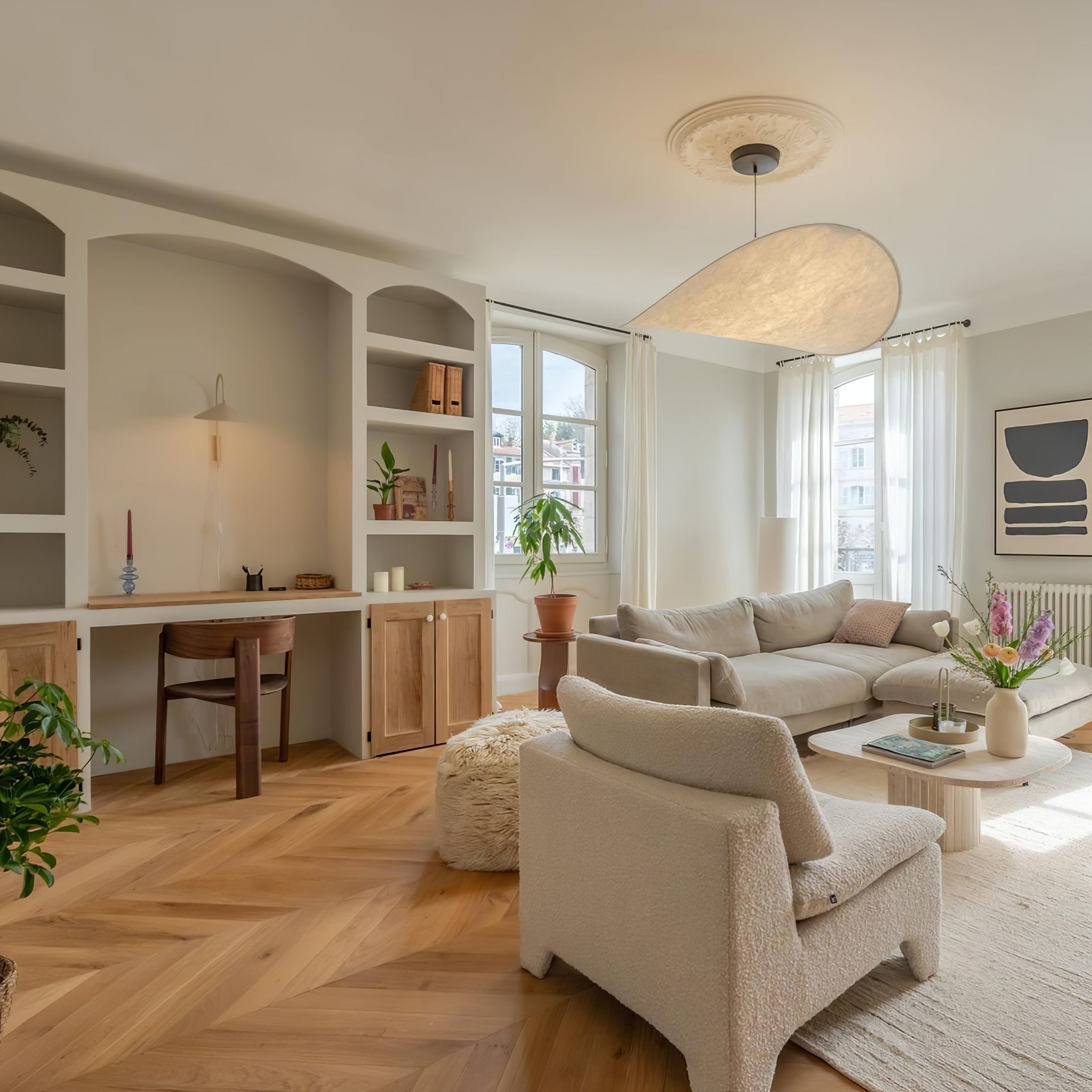 Pendellampe, Tense, Mulberrysilke-diffuser, sort ramme, LED, dæmpbar