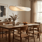 Mulberry silk pendant light shown from a side angle