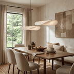 Tense pendant light with even diffused warm lighting