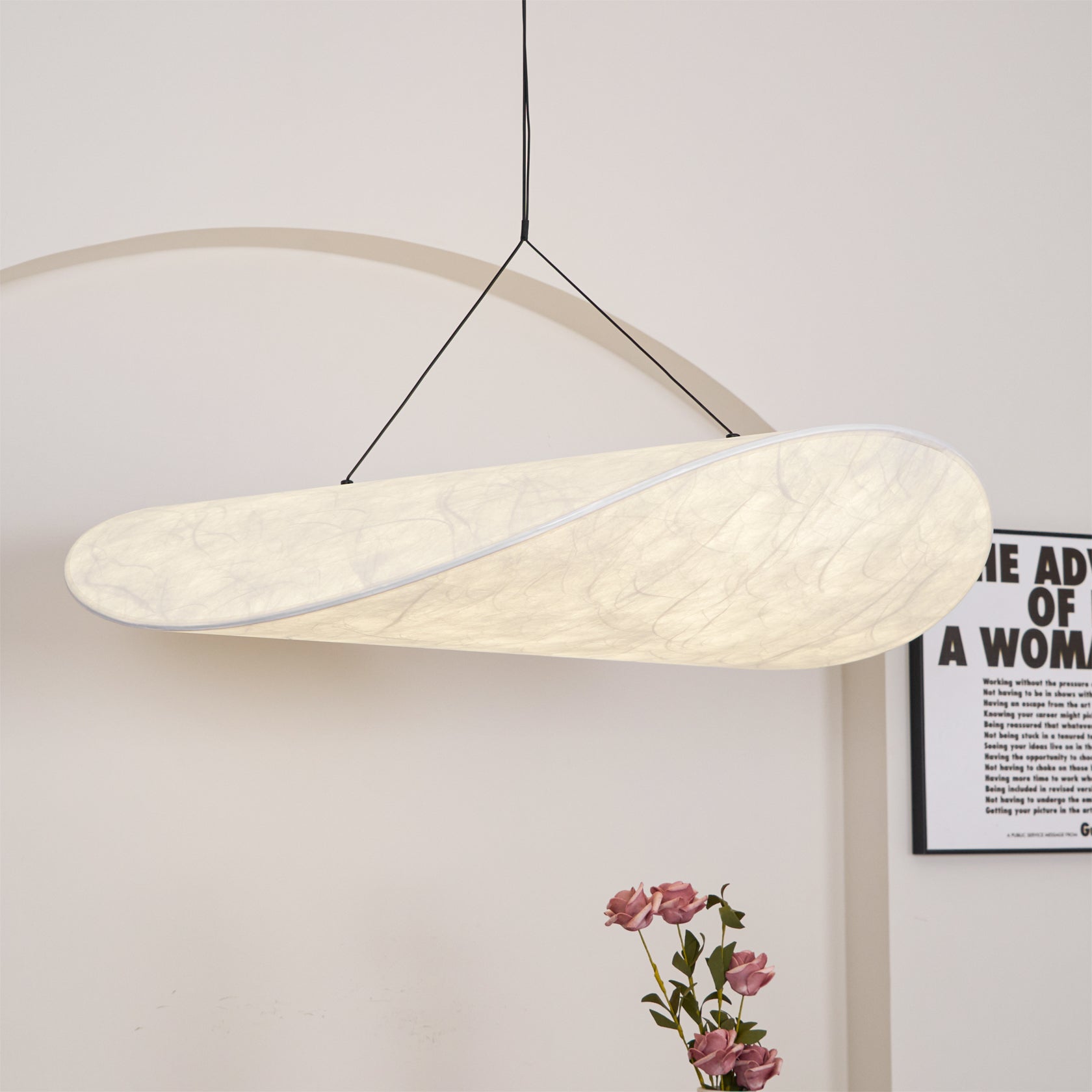 Pendellampe, Tense, Mulberrysilke-diffuser, sort ramme, LED, dæmpbar
