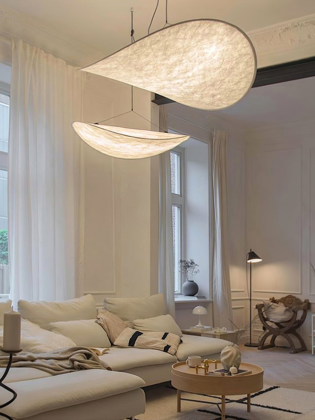 Pendellampe, Tense, Mulberrysilke-diffuser, sort ramme, LED, dæmpbar