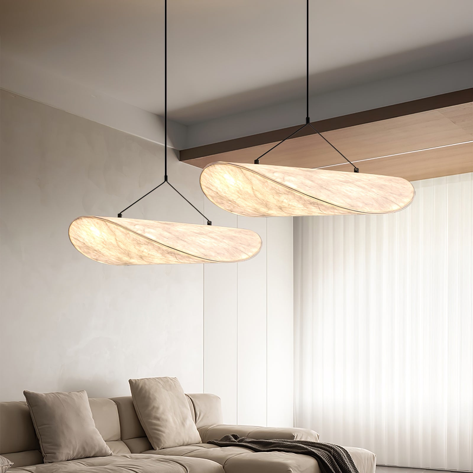 Pendellampe, Tense, Mulberrysilke-diffuser, sort ramme, LED, dæmpbar