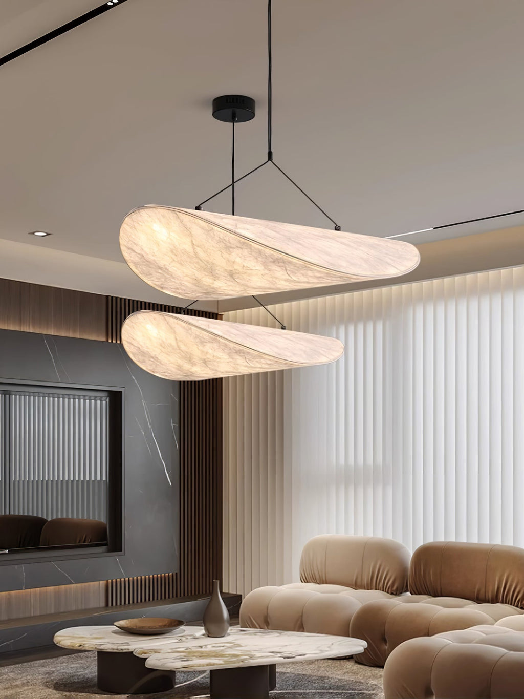 Pendellampe, Tense, Mulberrysilke-diffuser, sort ramme, LED, dæmpbar