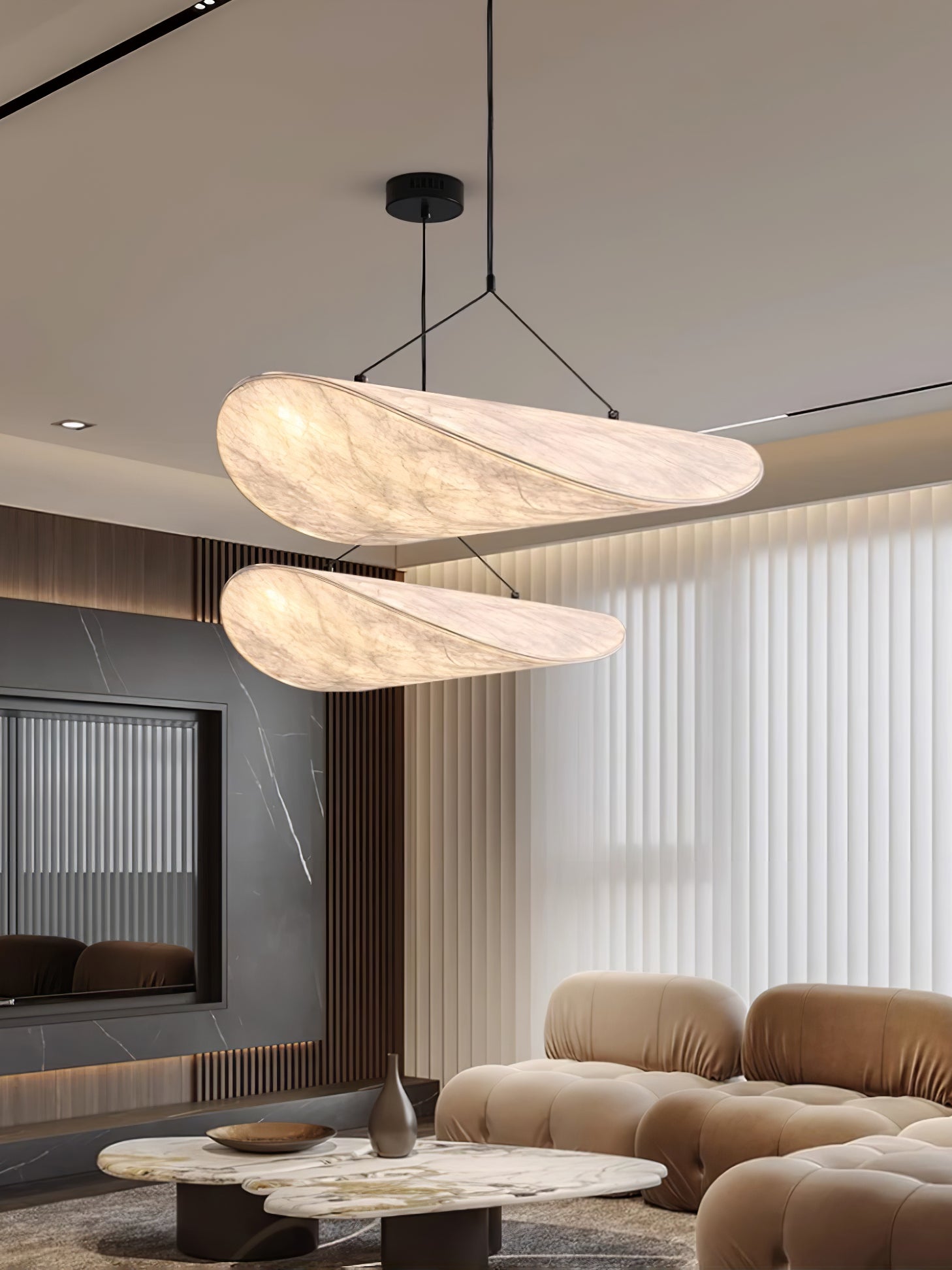 Pendellampe, Tense, Mulberrysilke-diffuser, sort ramme, LED, dæmpbar