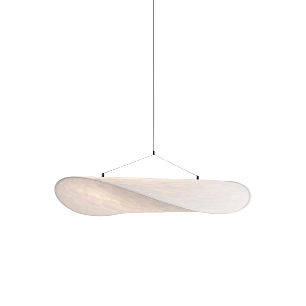 Cloud-like silk pendant light floating below a ceiling