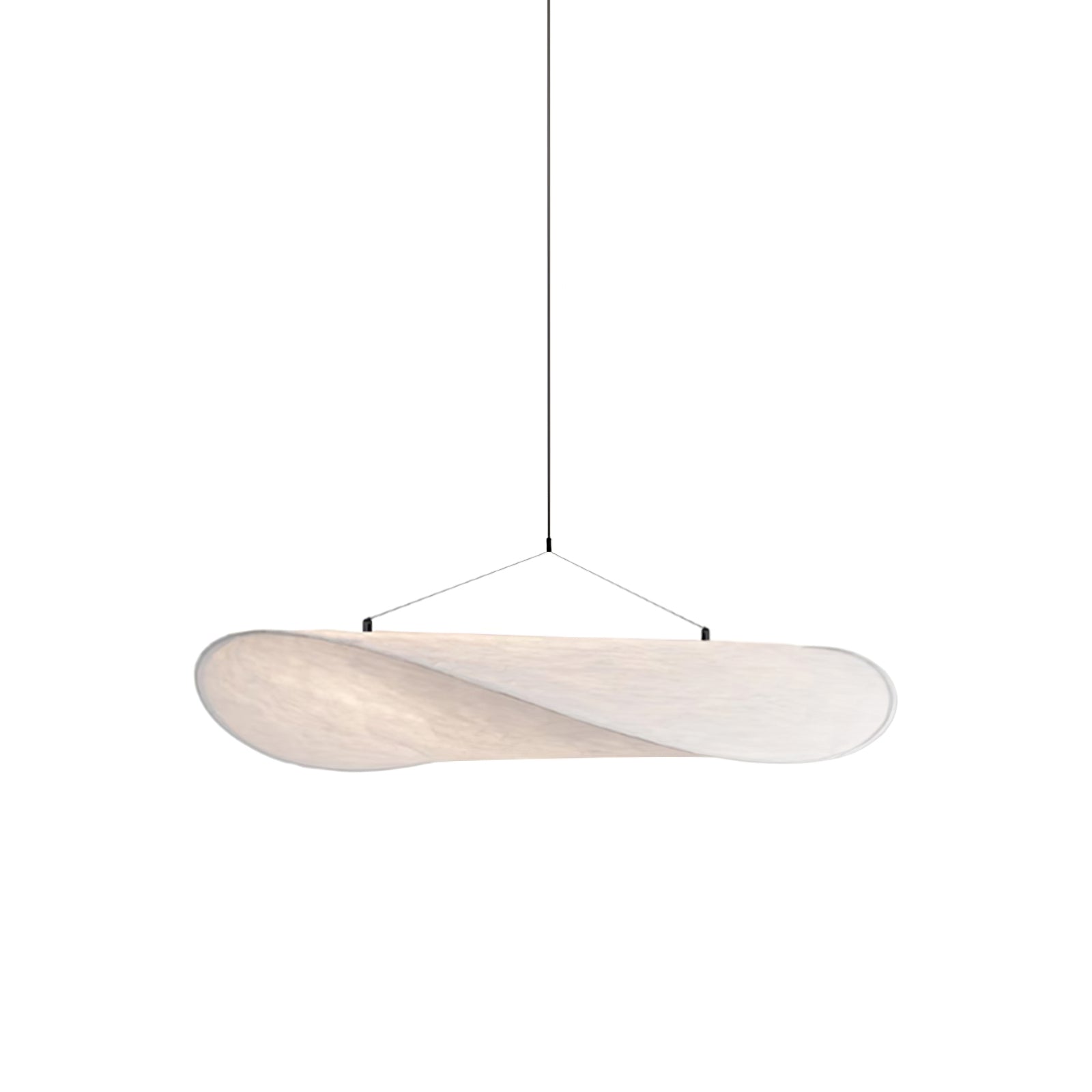 Cloud-like silk pendant light floating below a ceiling