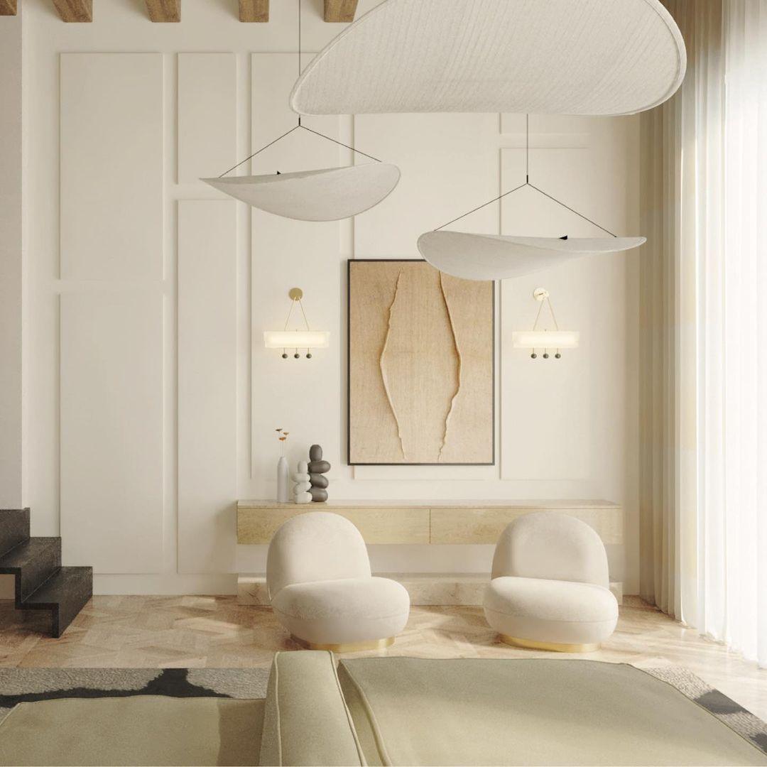 Slim black frame silk pendant with gentle diffused light