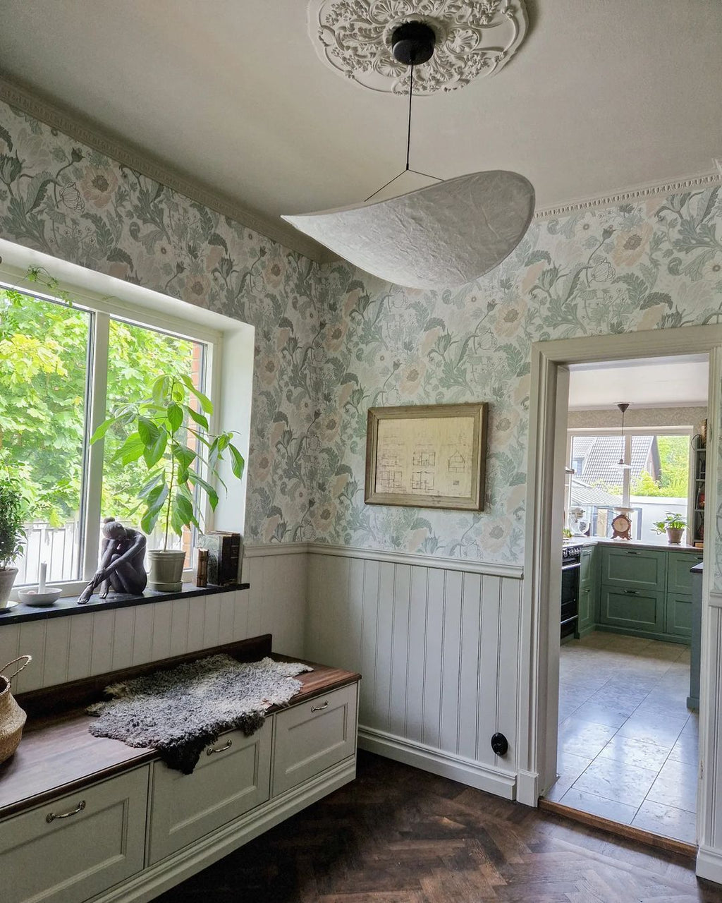 Pendellampe, Tense, Mulberrysilke-diffuser, sort ramme, LED, dæmpbar