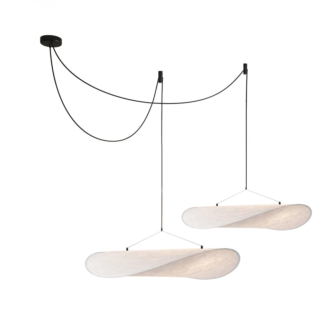 Mulberry silk pendant light detail with slim black frame