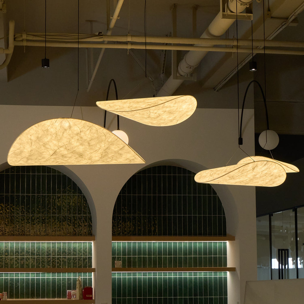 Pendellampe, Tense, Mulberrysilke-diffuser, sort ramme, LED, dæmpbar
