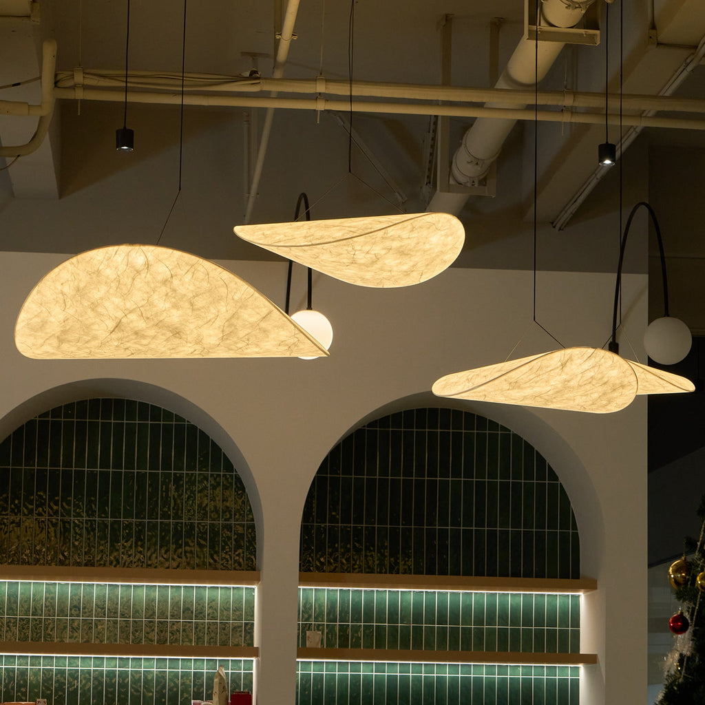 Pendellampe, Tense, Mulberrysilke-diffuser, sort ramme, LED, dæmpbar