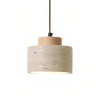 Stone Pendant Light With Textured Shade And Wooden Accent 12 Inch