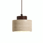 Stone Pendant Light With Textured Shade And Wooden Accent 12 Inch